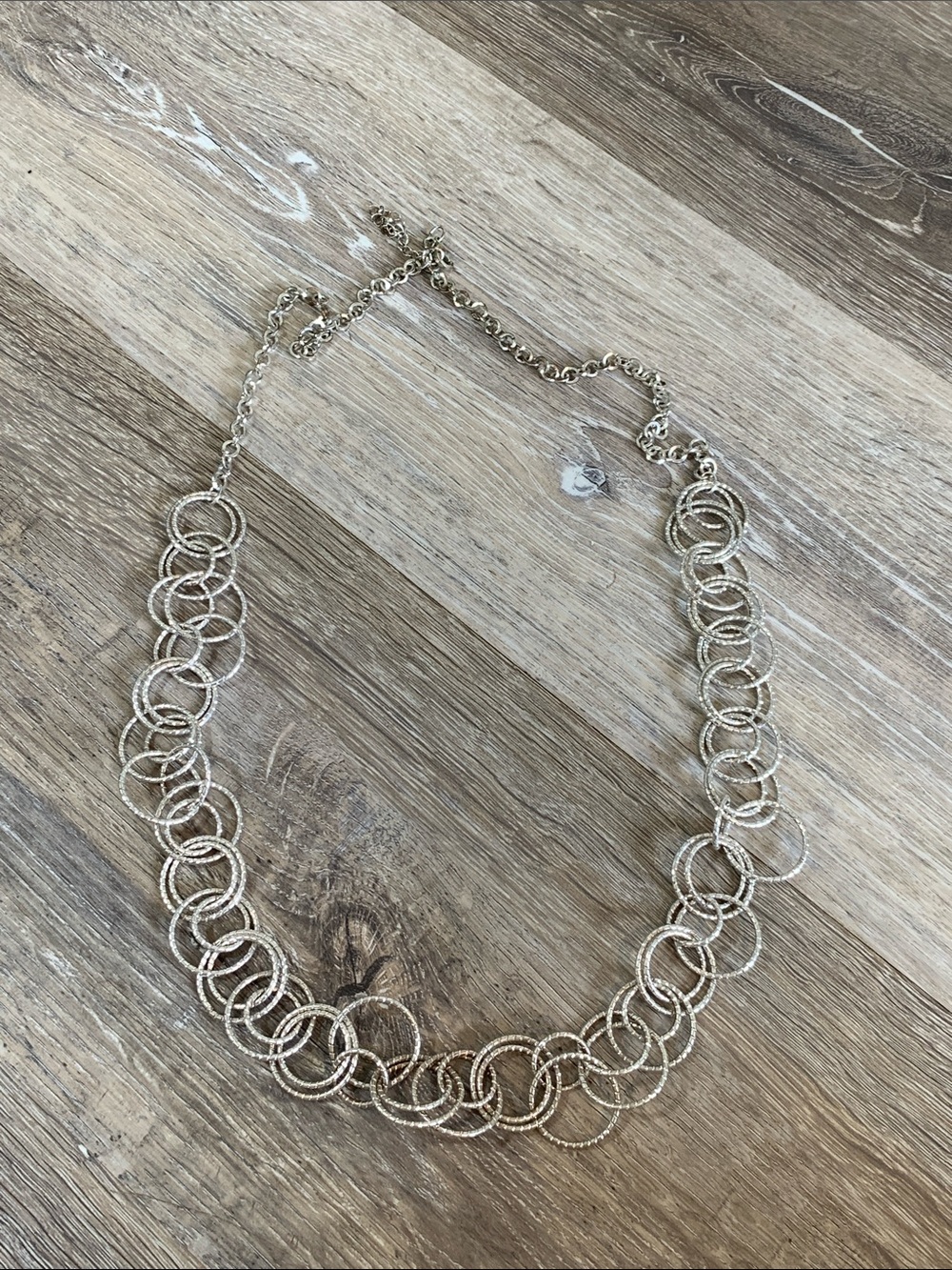 Textured Silver Interlocking Circle Necklace for Women
